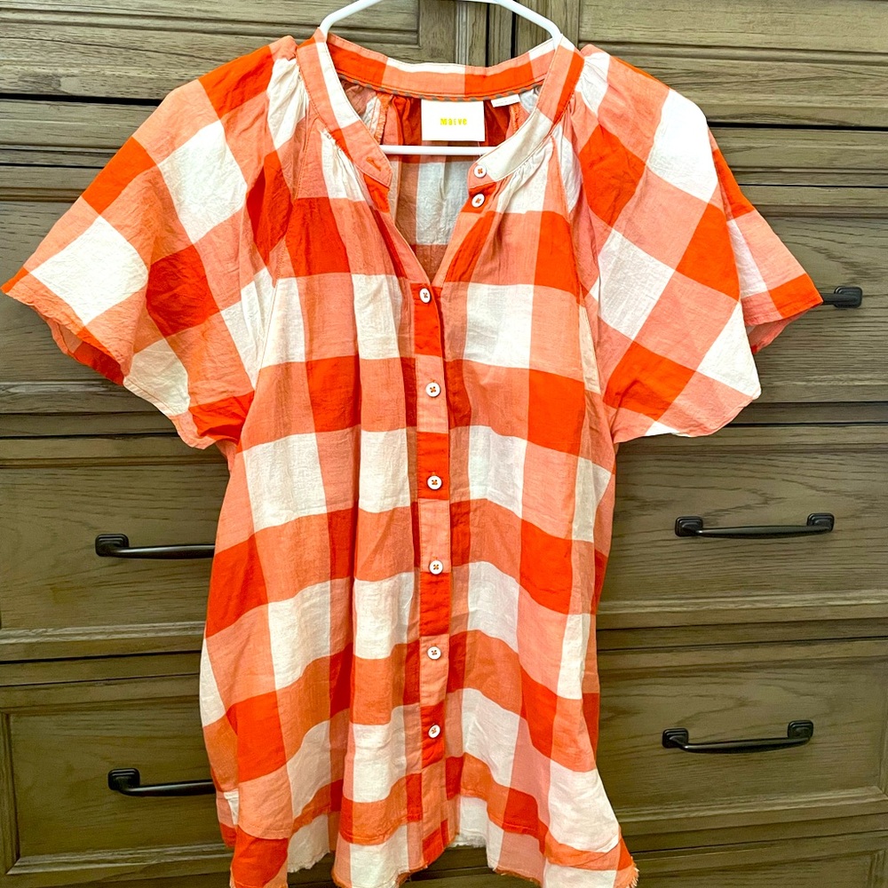 Maeve (Purchased at Anthropology). Orange/White Plaid, Size Large NWT